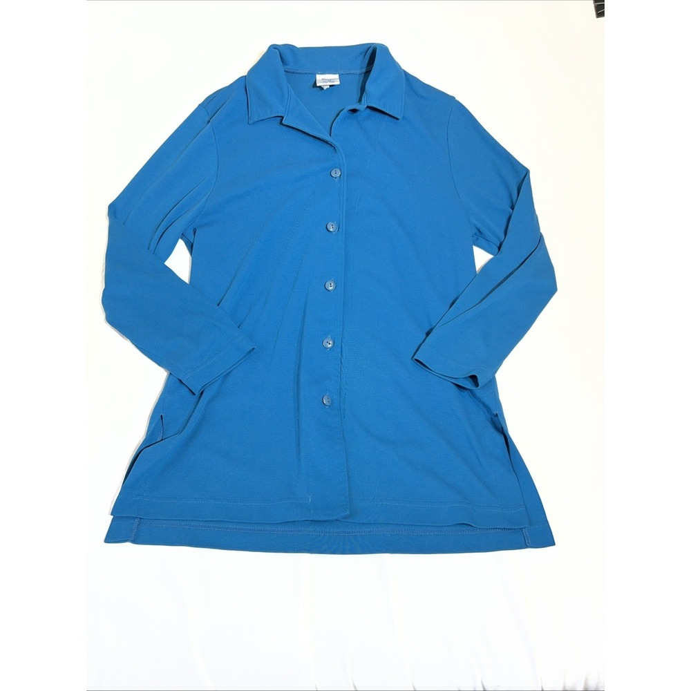 Weekenders Womens Blue Top, Long Sleeve, Button Up Tunic Fits like Medium